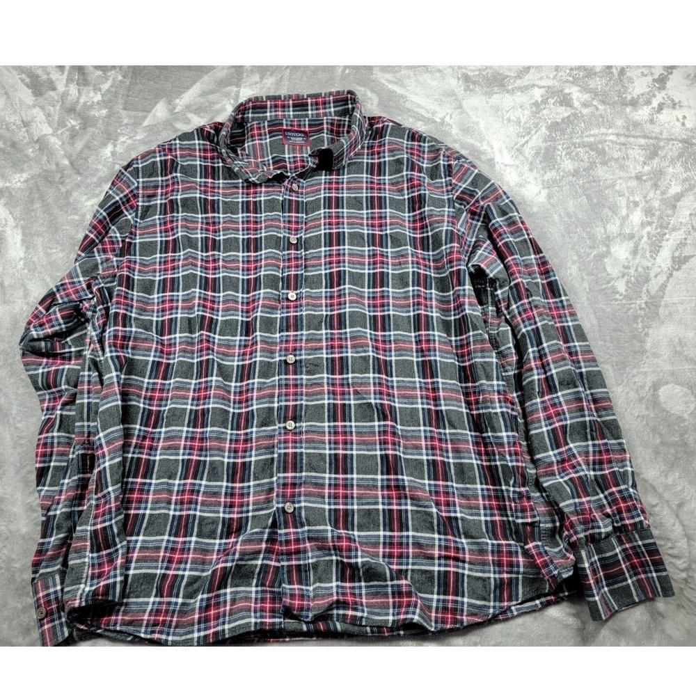 UNTUCKit Flannel Shirt Mens 3XL‎ Grey Red Plaid Long Sleeve Button Up Cotton